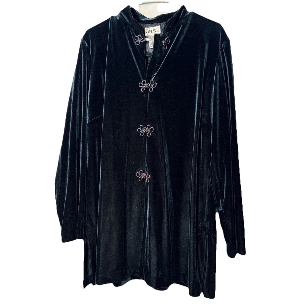 Vintage JBS Ltd Dk Green Velvet Tunic Top 14W Frog Closure Mandarin Collar Goth